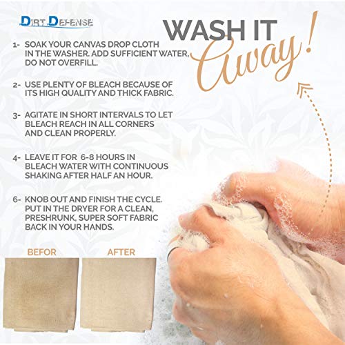 DIRT DEFENSE Drop Cloth Cotton Tarp Large Canvas Tarp for Art Supplies, Drop Cloths for Painting Supplies/Paint Canvas Fabric and Furniture Cover from Paint (12ftx15ft Pack of 1) - size: 12ft x 15ft Pack of 1