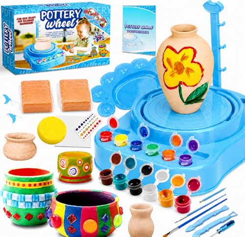 Insnug Mini Kids Pottery Wheel: Complete Painting Kit for Beginners with Modeling Clay and Sculpting Tools, Arts & Crafts Small Banding Wheel for Pottery, Tiny Pottery Wheel for Kids Age 8-12, 10-13