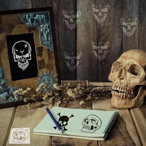 Small Stencils for Painting on Wood Burning Reusable, 3 Inch Reusable Stencil for Craft Ornament Paint Template Stencils for Wall Card Rock Wood Signs Coasters Canvas Home Decor (Skull) - style: Skull