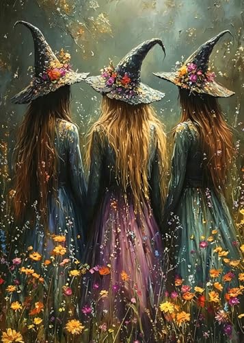 Halloween Witch Flower Diamond Art Kits for Adults, 5D Diamond Painting Kits for Adults Beginners, DIY Full Round Drill Diamond Dot Painting Gem Art Kits for Adult, Home Wall Decor 11.8x15.7 Inch - color: NZ66