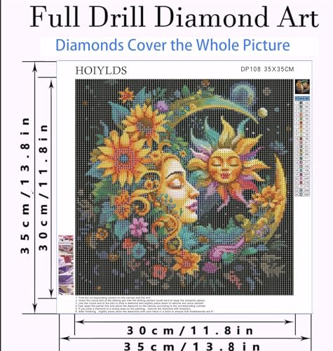 Sun and Moon Diamond Art Painting Kits for Adults - Round Full Drill Diamond Dots Paintings for Beginners, 5D Paint with Diamonds Pictures Gem Art Painting Kits DIY Crafts Project Kits 14x14inch - color: sun and moon
