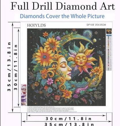 Sun and Moon Diamond Art Painting Kits for Adults - Round Full Drill Diamond Dots Paintings for Beginners, 5D Paint with Diamonds Pictures Gem Art Painting Kits DIY Crafts Project Kits 14x14inch - color: sun and moon