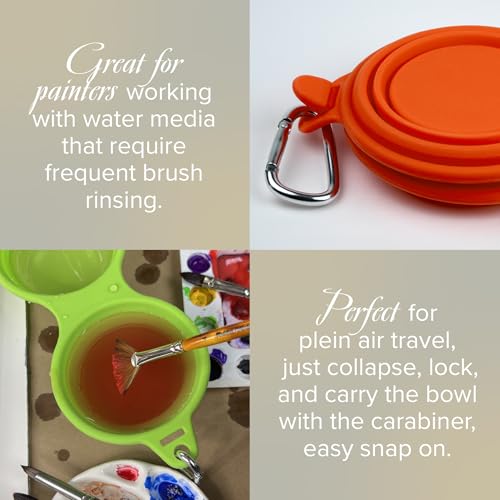 Silver Brush Limited Silver Essentials Paintbrush Water Bowl, 230ml/7.8oz | 2 Pack, Watercolor, Watermedia, Plein Air, Folds Into A Pouch, Reusable Artist Water Cup, Leak-proof, Silicone, Easy to Clean - size: Double 230ml