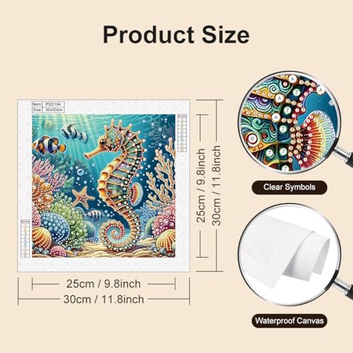 Stalente Diamond Painting Kits for Adults Seahorse, 5D Special Shape Diamond Art Kits for Beginners, Crystal Rhinestones Diamond Painting for Home Wall Decoration Gift 12×12inch Animal