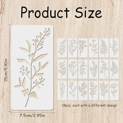 18 Pack Floral Stencils for Painting on Wood, Reusable Flower Stencils for Crafts, Wildflower Botanical Templates for Furniture, Wall, Canvas & DIY Home Decor - style: Floral