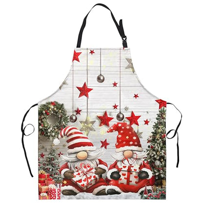 Christmas Gnomes Apron Xmas Kitchen Apron Gnomes with Xmas Tree Snowflakes Cooking Aprons with Two Pockets Winter Aprons With Adjustable Strap for Baking,Crafting, Painting - color: Xmas Gnomes
