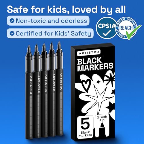 ARTISTRO Black Paint Pens - Brush Tips - Set of 5 - color: Black