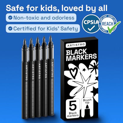 ARTISTRO Black Paint Pens - Brush Tips - Set of 5 - color: Black