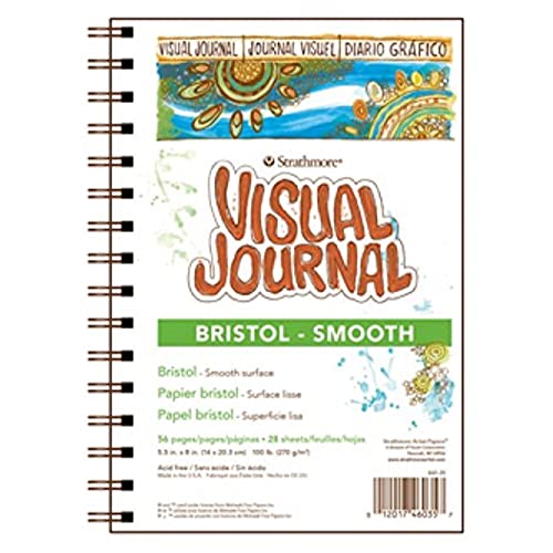 Strathmore Wire Bound Visual Journal, 100 lb. Smooth Bristol, 9 X 12 inches, White, 28 Sheets (460-39) - size: 9x12, style: Bristol Smooth
