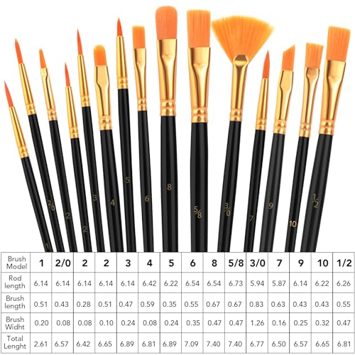 AROIC Acrylic Paint Brush Set,1pack/15pcs Nylon Hair Acrylic Painting Brush | Watercolor Rock Face Painting Brush, Artist Craft Brush Supplies, Paint Brush Set For All Purposes Children Adult painting - size: 15pcs