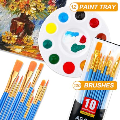 AROIC Paint Brush Palette Set, 12 Packs of 120 Brushes and 12 Tray Palettes | Nylon Brush Head, Suitable for Oil Watercolor, etc., Perfect Art Painting Set - size: 120 Brushes 12 Palettes