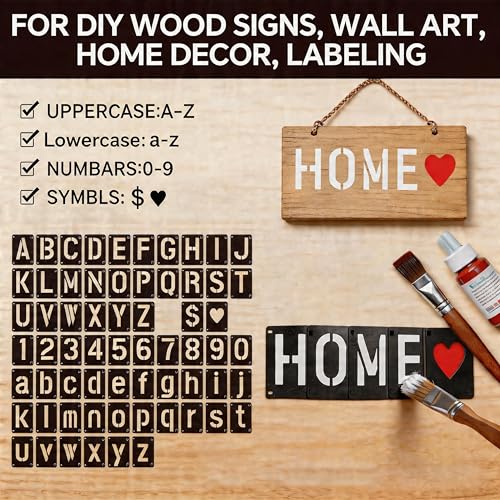 2 Inch Reusable Letter Stencils Symbol Numbers Craft Stencils, Black | 64 Pcs Interlocking Stencil Kit, For Painting on Wood, Wall, Fabric, Rock, Chalkboard, Sign, DIY Art Projects - color: black