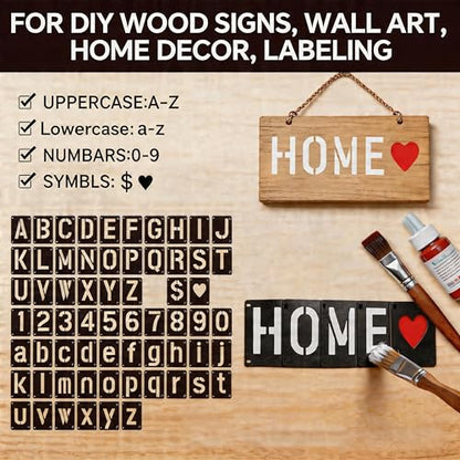 2 Inch Reusable Letter Stencils Symbol Numbers Craft Stencils, Black | 64 Pcs Interlocking Stencil Kit, For Painting on Wood, Wall, Fabric, Rock, Chalkboard, Sign, DIY Art Projects - color: black
