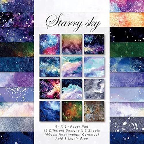 Scrapbook Paper Pad 6x6 Sky Night Celestial, Single-Sided Decoupage Sheets, Colorful Cardstock for DIY Scrapbooking, Decorative Backgrounds, Cardmaking, Junk Journal Crafts - 24 Pcs - color: 6x6 Starry Night