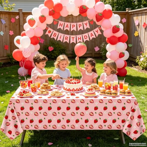 4 Pack Pink Strawberry Tablecloth Strawberry Table Clothes Berry Tablecloth Berry Table Covers Fruit Birthday Party Table Cover for Summer Beach Pool Party Supply 51 x 86 Inch