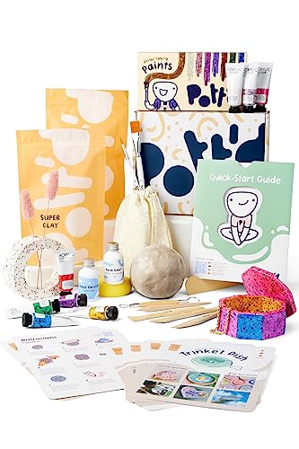 Pott'd Pottery Kit, Air Dry Clay Kit for Adults & Beginners | At Home Pottery Making Kit with Air Dry Clay, Tools, Paints, Brushes, Sealant and Step-by-Step Guide - style: Glitter Paints