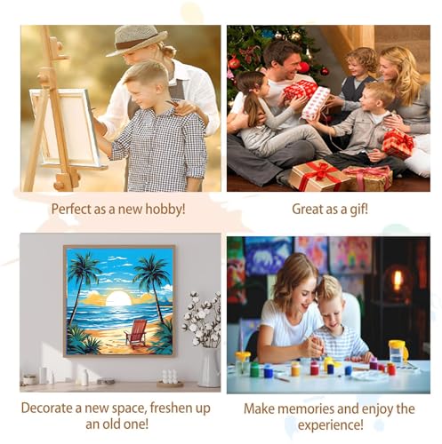 Artunion Framed Paint by Numbers Kit for Adults Beginners & Kids Ages 8-12,Summer Beach Paint by Number with Frame,Sunset Beach Paint by Numbers Kit on Canvas 10 * 10 Inch Without Easel - color: ZXT-242-F