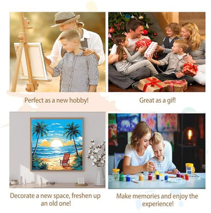 Artunion Framed Paint by Numbers Kit for Adults Beginners & Kids Ages 8-12,Summer Beach Paint by Number with Frame,Sunset Beach Paint by Numbers Kit on Canvas 10 * 10 Inch Without Easel - color: ZXT-242-F
