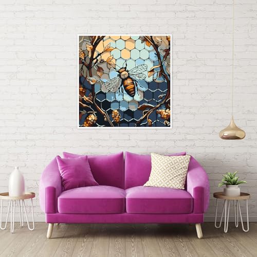 Mowana Paint by Numbers Kit for Adults Framed Canvas - with Wooden Easel, Adults' Paint-by-Number Kits Bee DIY Acrylic Oil Painting Kits Arts Crafts 7.8x7.8inch - color: Stained Glass Bee