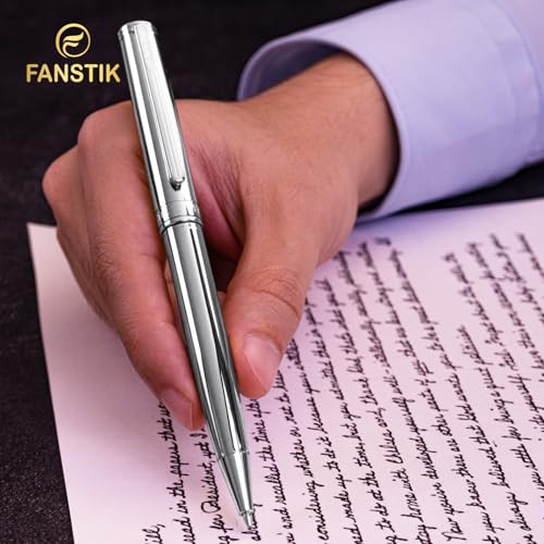 FANSTIK Customized Silver Luxury ballpoint pen, fancy gift set for women, Chrome Finish, Professional executive pen gift set for men (Lux Custom-BallPoint Silver) - color: B Cust-BallPoint Silver