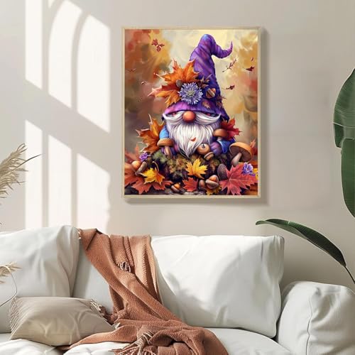 Harvest Gnome Paint by Numbers for Adults - Falling Leaves and Mushrooms, Thanksgiving Decor Kit with Frame, 16x20 Inch - color: Artwork 06, size: 16''x20''(DIY frame)