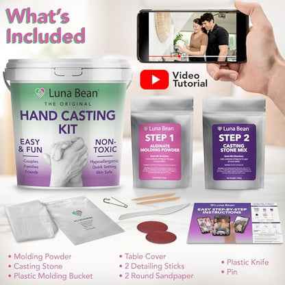 Luna Bean Hand Casting Kit - Couples, Wedding, Hand Mold | Highly detailed, easy to use, fun activity for making memories; gifts for women, special occasions, milestones, and family - size: Couples Large