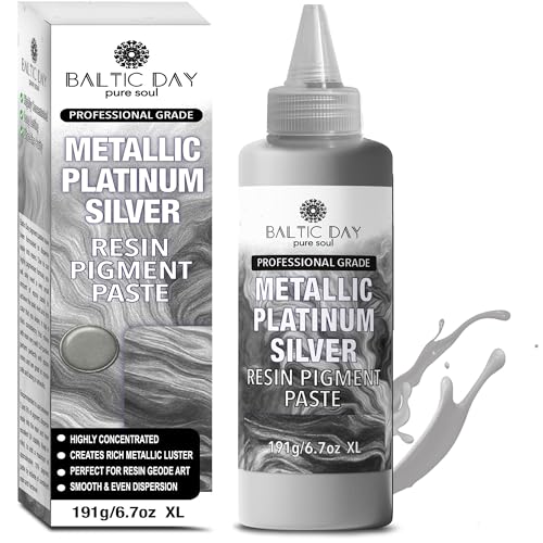 BALTIC DAY Metallic Platinum Silver Epoxy Resin Pigment Paste XL (191g/6.7oz) – Opaque Epoxy Dye & High Concentration Coloring Paste, Mica Powder Alternative for Resin Art, Jewelry, Tumblers - color: Metallic Platinum Silver XL