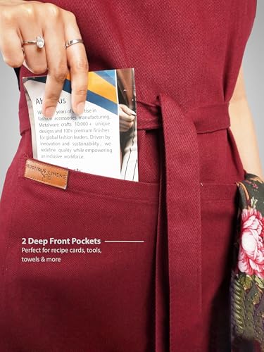 100% Cotton Kitchen Apron with 2 Pockets – Adjustable Chef Apron for Cooking Baking BBQ – Unisex Apron - color: Red