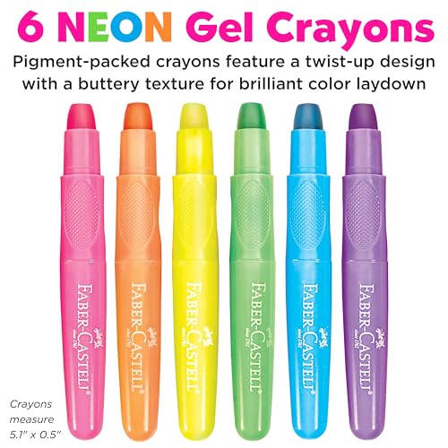 Faber-Castell Neon Gel Crayons: 6 Jumbo Drawing Sticks in a Durable Storage Case: Toddler Art Supplies for Coloring, Twistable Crayons for Kids Drawing Supplies (Ages 3+) - style: 6 Neon Colors