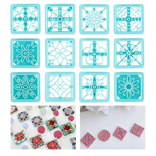 ORIGACH 12 Style Flower Tile Polymer Clay Cutters Set | Bohemian Polymer Clay Cutters Set for Earring Making - style: Flower Tile