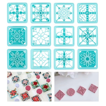 ORIGACH 12 Style Flower Tile Polymer Clay Cutters Set | Bohemian Polymer Clay Cutters Set for Earring Making - style: Flower Tile