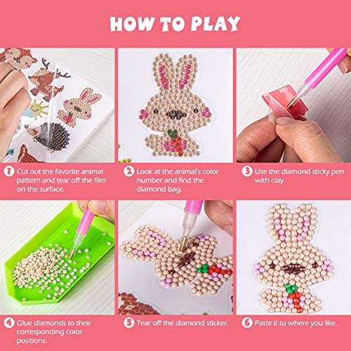 Labeol Diamond Art Kits for Kids Boys and Girls Ages 6-8-10-12 Easy to DIY Creative Diamond Art Sticker Craft by Numbers Kits for Kids and Adult Beginners (Animal) - style: Animal