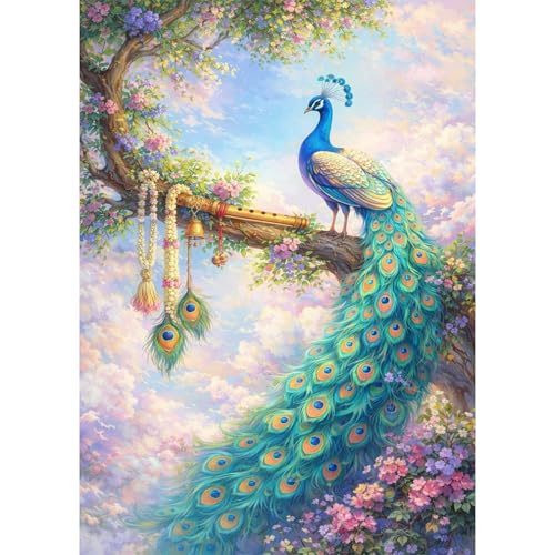 5D Diamond Art Kits for Adults, Fantasy Peacock and Flower Diamond Painting Kits for Beginners, Floral DIY Full Drill Round Rhinestone Gem Art for Home Wall Decor 11.8X15.7inch - color: Peacock