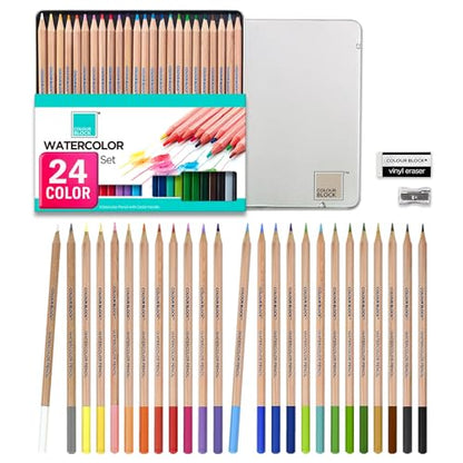 COLOUR BLOCK 24PC Premium Cedar Wood Watercolor Pencil Set with I Ideal pencil kit for Drawing, Sketching, Coloring and Painting travel watercolor pencils