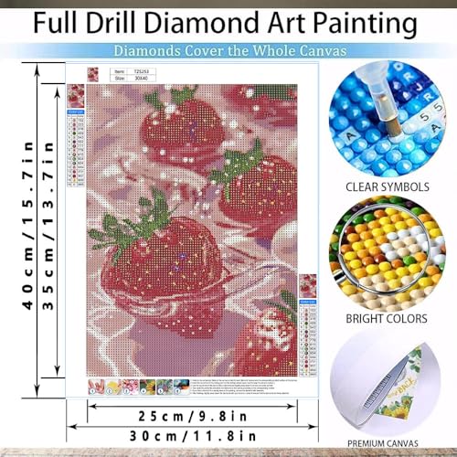 Pink Diamond Art Painting Kits for Adults Fruit, Strawberry Full Drill Diamond Dots Paintings for Beginners, Round 5D Paint with Diamonds Pictures Gem Art Painting Kits DIY Crafts Kits 12X16 In - color: 26-66 Fruit