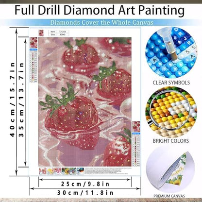 Pink Diamond Art Painting Kits for Adults Fruit, Strawberry Full Drill Diamond Dots Paintings for Beginners, Round 5D Paint with Diamonds Pictures Gem Art Painting Kits DIY Crafts Kits 12X16 In - color: 26-66 Fruit