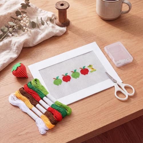 XunYee 18 Mesh Needlepoint Canvas Kit for Beginner, 1 in 5 Apples | Printed Pattern for Beginners, Includes Embroidery Threads Needles Scissors Storage Bag, Halloween DIY Decoration Craft - style: 1 in 5 Apples