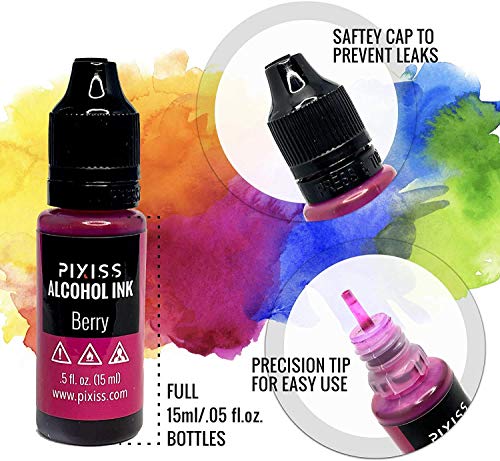 Pixiss Red Alcohol Ink Set and Alcohol Blending Solution for Ink (4oz) - Highly Saturated Alcohol Ink for Resin and Ink Blending Solution with Applicator Tip, Applicator Bottle, and Funnel