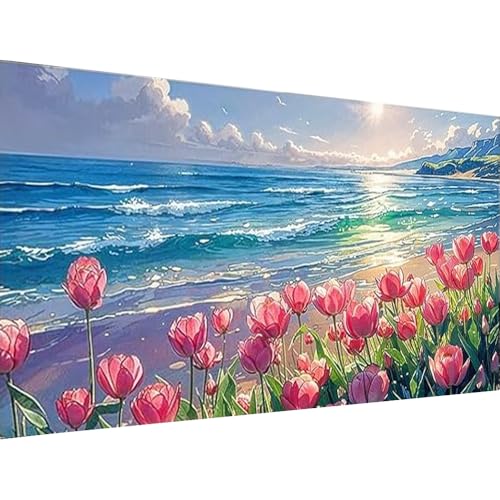 Large Tulip Diamond Painting Kits,Diamond Art for Adults Sunrise Over The Sea Full Round Drill Large Size(27.5 X 15.7inch),Abstract Scenery Paint with Diamonds Crystal Gem for Gift,Wall Decor - color: 25-54 Sunrise Over The Sea