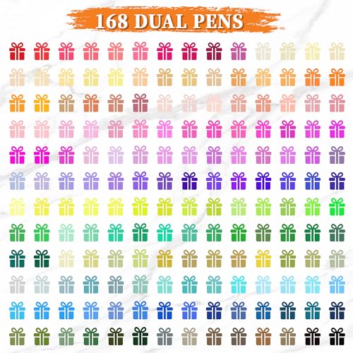 Brush Pens for Adult Coloring Books, 168 Colors Dual Tip Art Markers – Fine Tip for Outlining + Brush Tip for Coloring, Water-Based Non-Bleeding Markers for Journaling, Calligraphy, Hand Lettering - color: 168 Colors