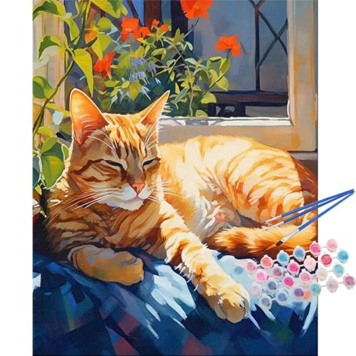 TOCARE Cat Paint by Numbers Kit for Adults, Orange Cat Paint by Number Canvas,Adults' Paint-by-Number Kits for Kitty Lovers 16x20inch (Without Framed) - color: TC-OPC-147