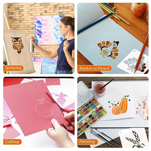 50 PCS Fall Painting Stencils Reusable Fall Stencils for Painting on Wood Rocks Canvas Fabric Glass Pottery 4x4 Inch - color: Fall