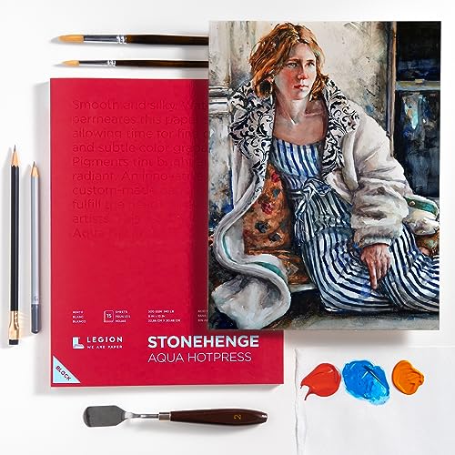 Stonehenge Aqua White Medium Weight Block, 140lb, Hotpress, 9 x 12 Inches, 15 Sheets for Wet and Dry Media