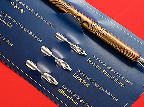 Gullor Wooden Dip Pen Calligraphy Set with Black Ink & 6 Nibs for Beginners, Kids, Writing, Signatures and Drawing, Yellow