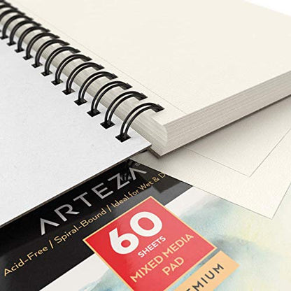 ARTEZA Mixed Media Sketchbook, 5.5 x 8.5 Inches, Pack of 3, 60 Sheets Each, Micro-Perforated Spiral-Bound Paper Pad for Wet and Dry Media - size: 5.5"x8.5" (Pack of 3)
