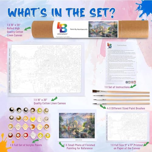 Ledgebay Paint by Numbers Kit for Adults, 16x20 Unframed Canvas - color: Mountain Village, size: 16" x 20" Unframed
