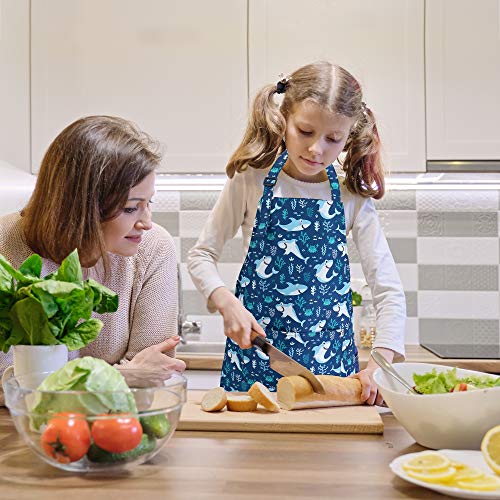 BeeGreen Kids Cooking Aprons 2 Pack, Adjustable Strap Toddler Art Apron with Front Pocket - color: Blue,light Blue