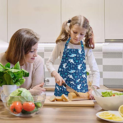 BeeGreen Kids Cooking Aprons 2 Pack, Adjustable Strap Toddler Art Apron with Front Pocket - color: Blue,light Blue