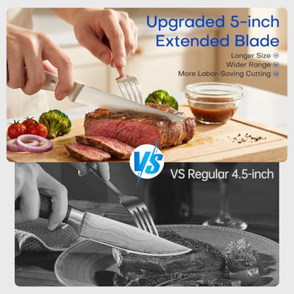 KUISINE Chef Knife Set, High Carbon Stainless Steel Ultra Sharp Blade Ergonomic Handle, Kitchen Knife Block Set with Built-in Sharpener, Elegant Gift for Holiday(15 PCS Pro White) - color: Pro White, size: 15 pieces