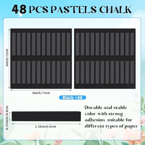 Watersay 48 Pcs Soft Chalk Pastels Set Soft Pastel for Artists Square Sketch Chalk Non-toxic Artist Pastel Sticks for Professional Artists Students and Art Lovers(Black,60×8×8mm) - color: Black, size: 60×8×8mm